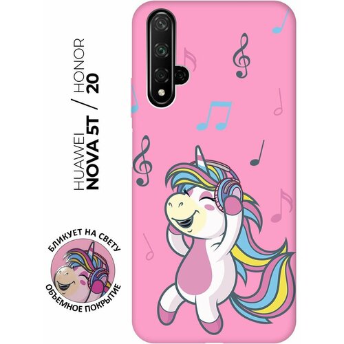 Матовый чехол Musical Unicorn для Honor 20 / Huawei Nova 5T / Хонор 20 / Хуавей Нова 5Т с 3D эффектом розовый