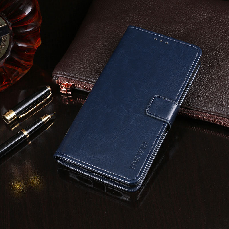 Чехол-книжка MyPads Porta Biglietti из импортной кожи с подставкой застёжкой и визитницей для Realme GT Neo2 синий