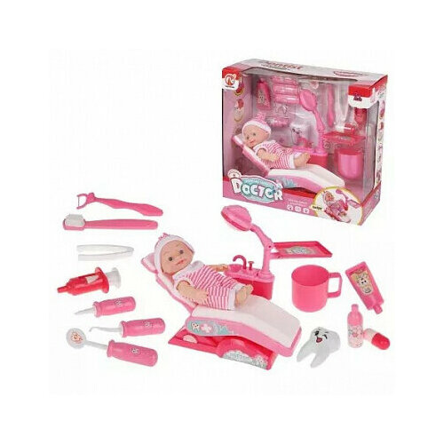 сюжетно ролевой набор игрушек доктор 43 5 х 9 5 х 2 см 1 набор Набор доктора Dentist розовый с пупсом (свет) в коробке