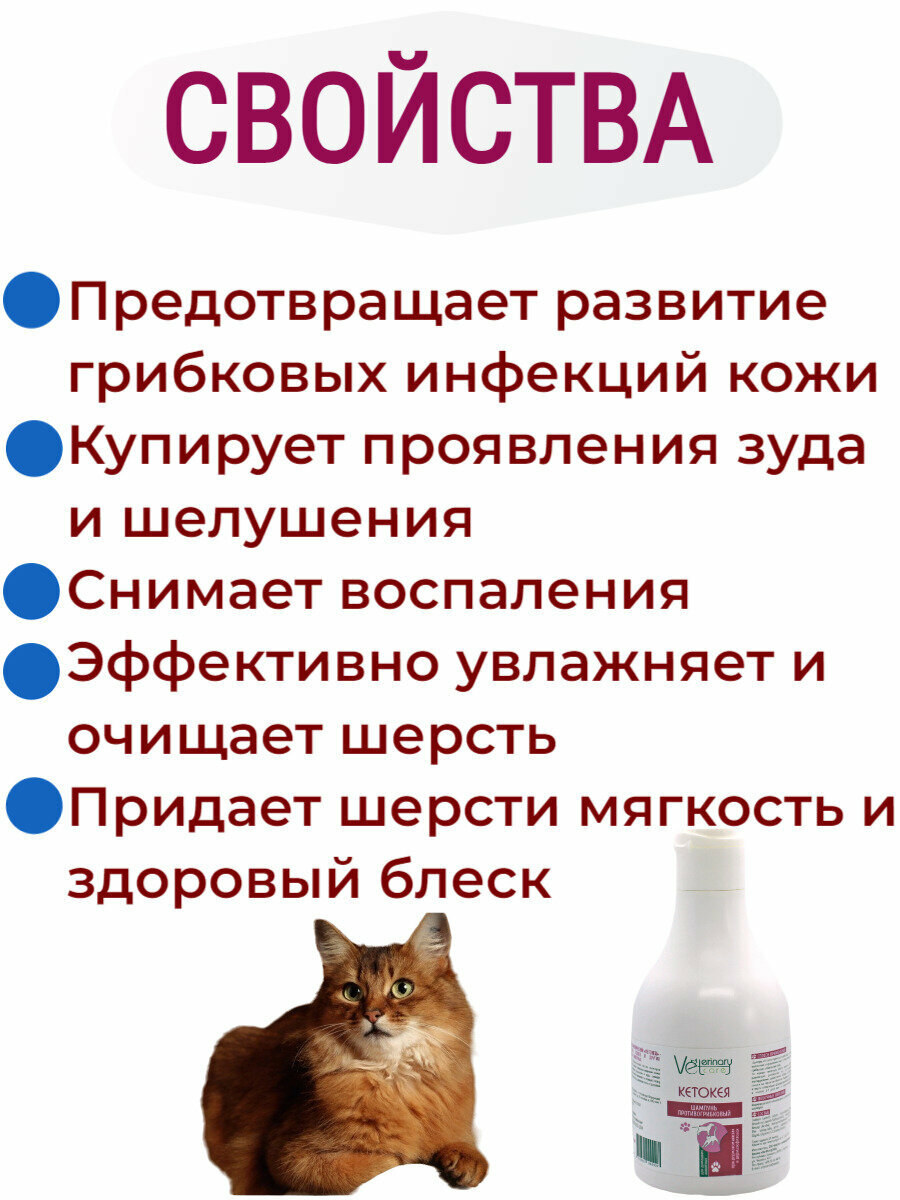 Антибактериальный шампунь Кетокея при дерматите для собак и кошек, 240 мл.