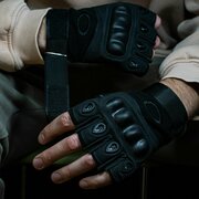 Тактические перчатки мужские защитные без пальцев, черные