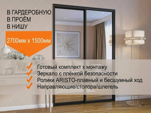 Двери для гардеробных и шкафов купе, зеркальные, в проём 2700х1500мм. Комплект 2шт.