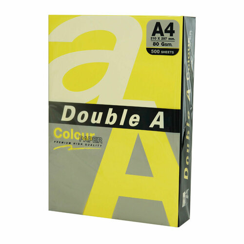 Бумага цветная DOUBLE A, А4, 80 г/м2, 500 л, интенсив, желтая, 115127 бумага цветная double a а4 80 г м2 500 л интенсив желтая арт 115127