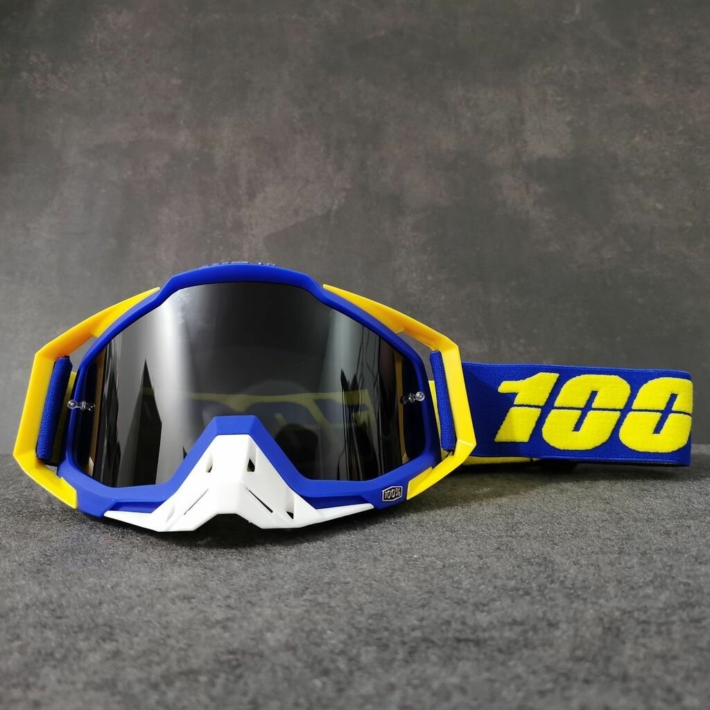 Маска очки для мотокросса, эндуро, питбайка 100%, желтая/синяя/белая