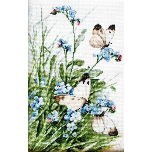 Butterflies and bluebird flowers (Бабочки и синие цветы) #939 LetiStitch Набор для вышивания 17 x 27 см Счетный крест