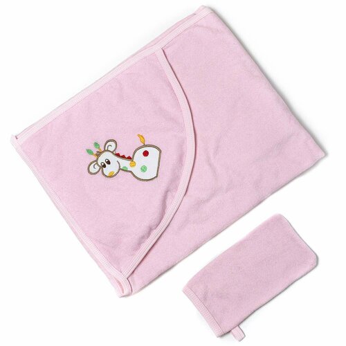 Универсальная махровая пеленка с рукавичкой для купания малыша (32119-2013) р-р: 100*85 розовая А