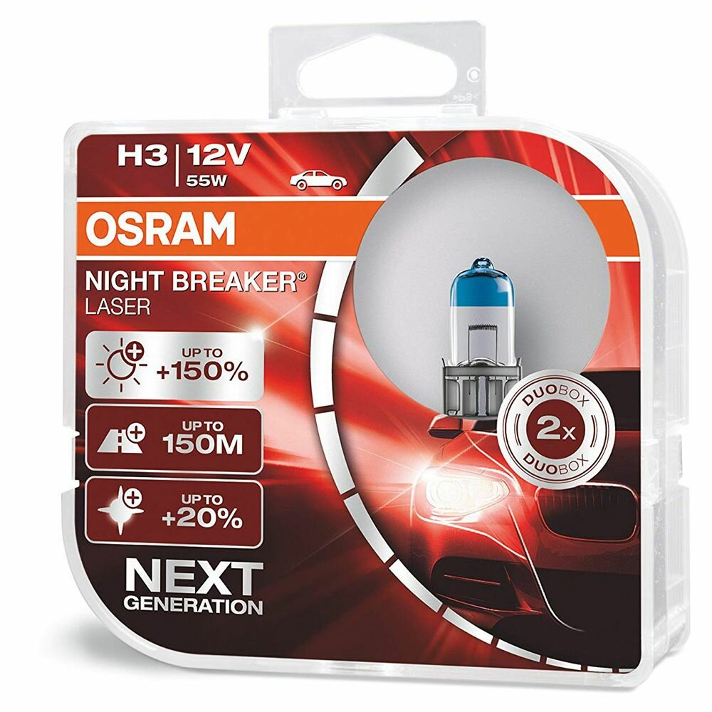Галогенная лампа H3 Osram NIGHT BREAKER LASER +150% 12V 55W