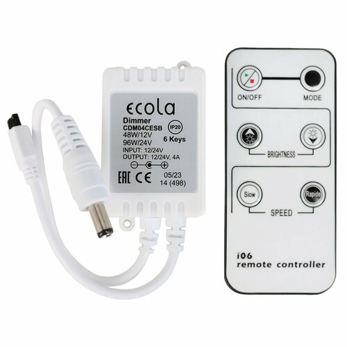 Диммер Ecola LED strip Dimmer, 4 A, 48 Вт, 12 В с инфракрасным пультом управления миниатюрный переключатель яркости для светодиодных лент регулятор яркости с dc для 3528 5050 5630 одноцветный led регулятор яркосветильник 12 в