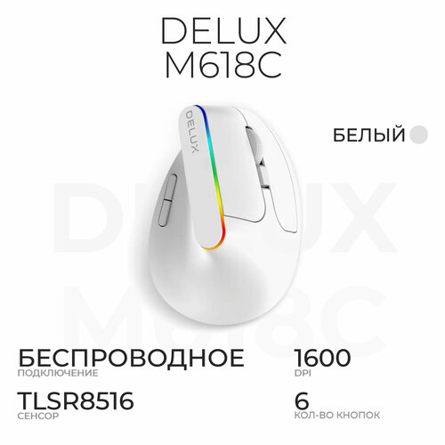 Игровая мышь Мышь беспроводная DELUX M618C вертикальная от батареи АА белый 259900₽