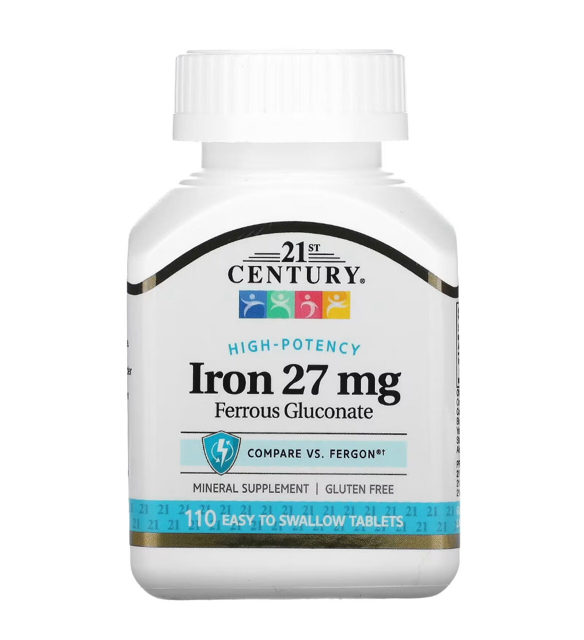 21st Century - Iron 27 мг (110 таблеток) - глюконат железа для лечения железодифецитной анемии