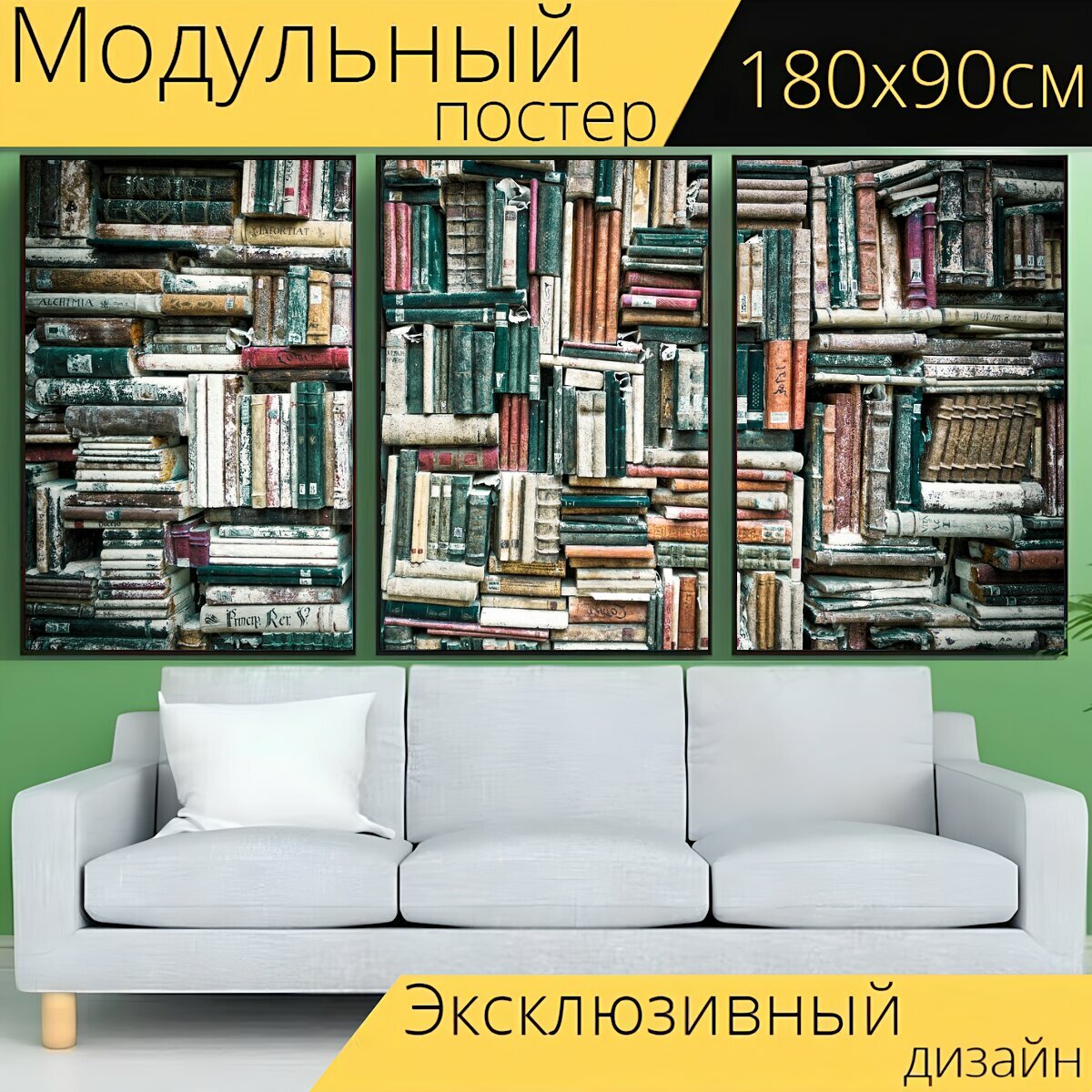Модульный постер "Книги, чтение, скульптура" 180 x 90 см. для интерьера