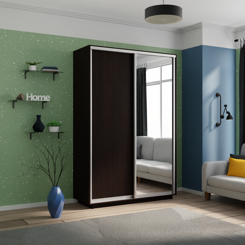 Шкаф-купе,140x60x220,(ШxГxВ), Экспресс, 2дверный, ДСП, Венге , ДСП/Зеркало