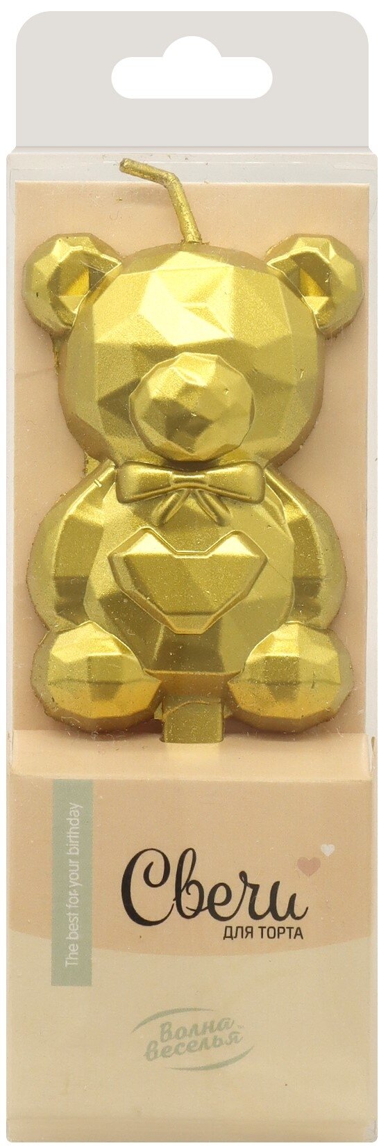 Свечи Фигура 3D Мишка Золото Металлик 25*4 + 3 см 1 шт. с держат.