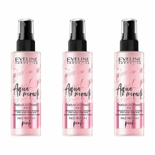 Eveline Cosmetics Спрей-мист для лица AQUA MIRACLE 4в1 PINK GLOW&GO, 110 мл, 3 шт