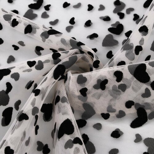 Ткань сетка с флоком Сердечки 150100 см бежевая 570₽