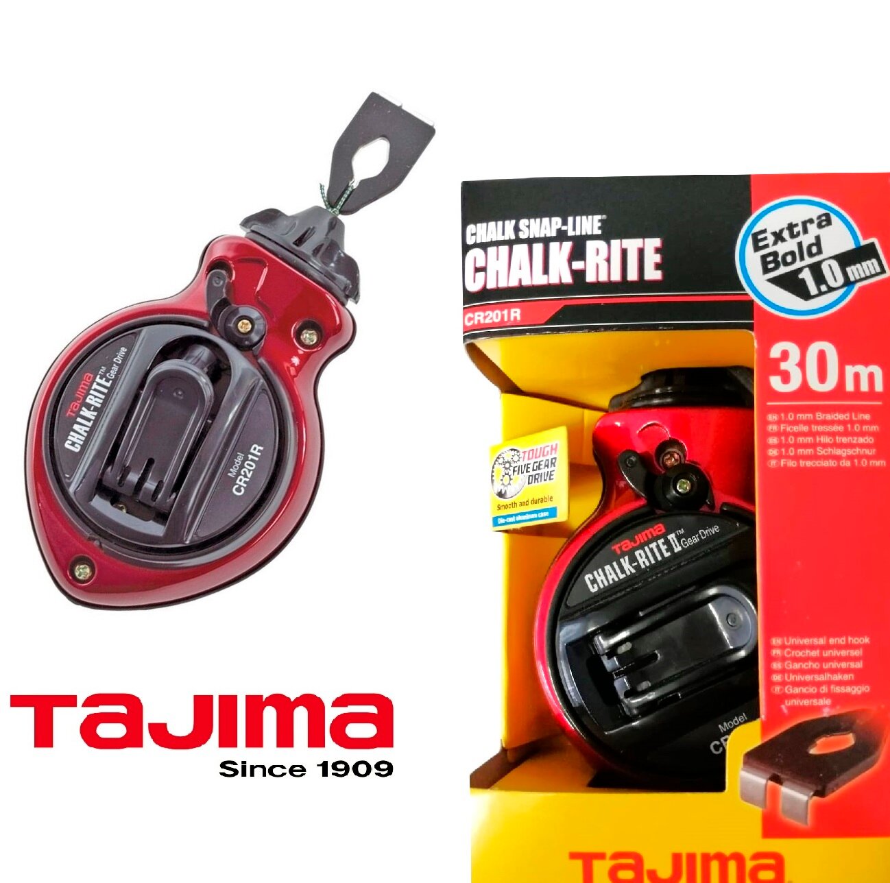 Разметочный шнур TAJIMA Gear Drive CR201R 30м, алюминиевый корпус