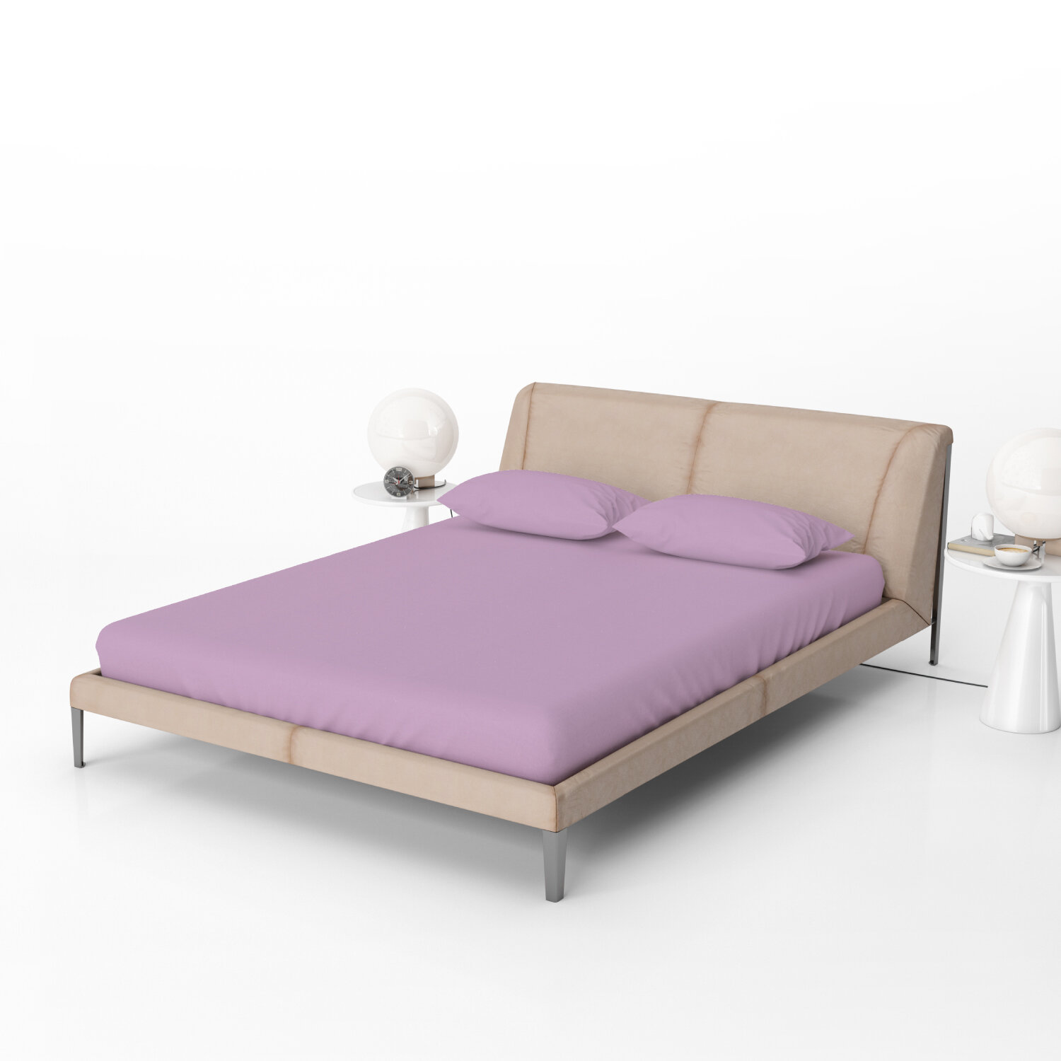 фото Простыня на резинке 140x200 Светло-сиреневый, перкаль 100% хлопок