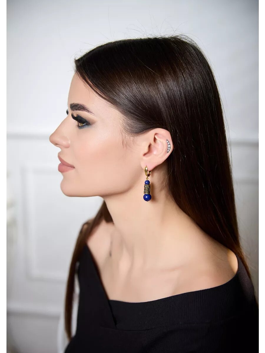 Серьги Вербица, размер 45 мм, синий — фото 1