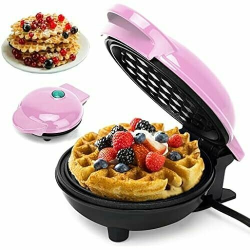 Мини-вафельница Gohytal вафельница в ретро-дизайне с регулируемой температурой маленькая классическая плавная регулировка степени поджаривания антипригарное покрытие желобок для сбора жира вафельница с пузырьками розовая 838900₽