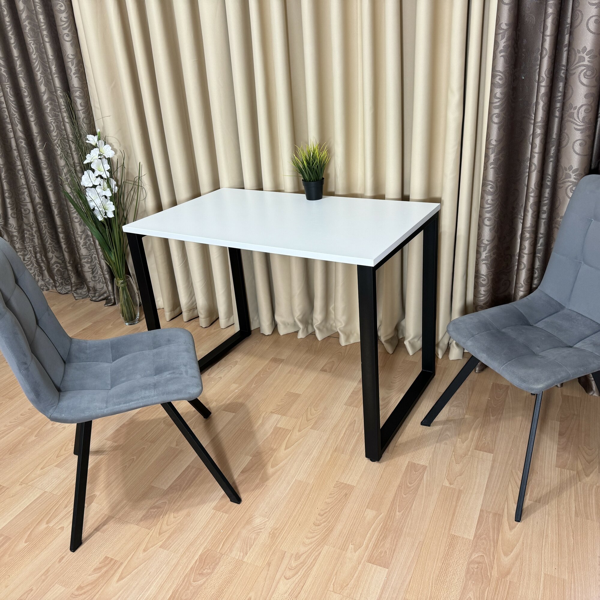 Стол лофт 100*60 см. Столешница 22 мм Черные ножки