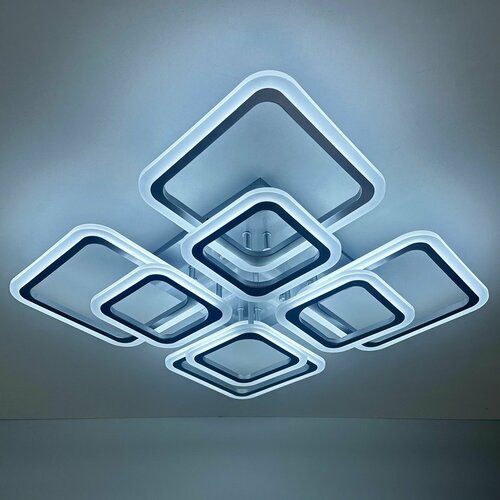 Люстра потолочная светодиодная матовое серебро, светильник с пультом управления, комнатное освещение до 25 кв. м. WH, LED, 168 W