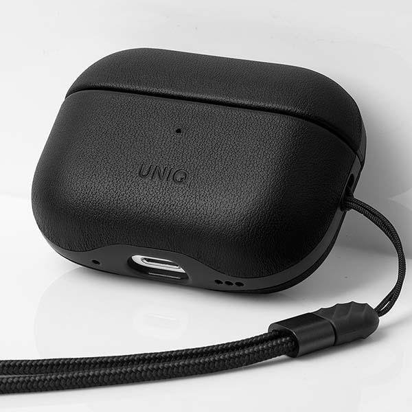 Чехол Uniq Terra Genuine Leather черный, для AirPods Pro 2 — фото 1