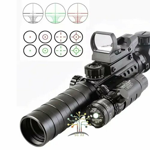 Оптический прицел 3-9X32 EG c подсветкой с лазерным целеуказателем и коллиматорным прицелом hd101 в комплекте/ Прицел голографический 3 в 1 тактический для крепления ласточкин хвост и Weaver