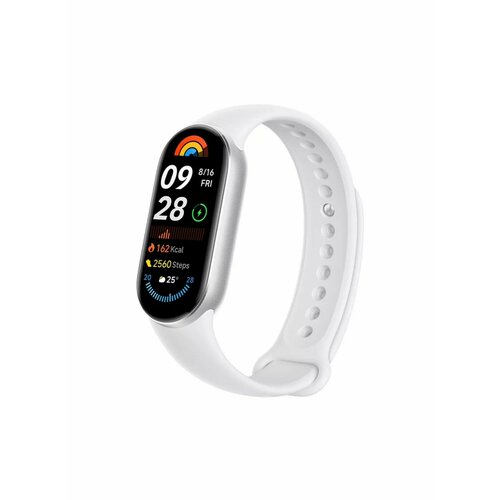 Фитнес-браслет Xiaomi Smart Band 9 silver (Global) с поддержкой русского языка, силиконовый ремешок белый