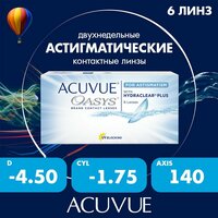 Контактные линзы ACUVUE OASYS For Astigmatism with Hydraclear Plus, 6 шт, R 8, 6, D -1, 25,  CYL: -2, 25,  AХ: 180