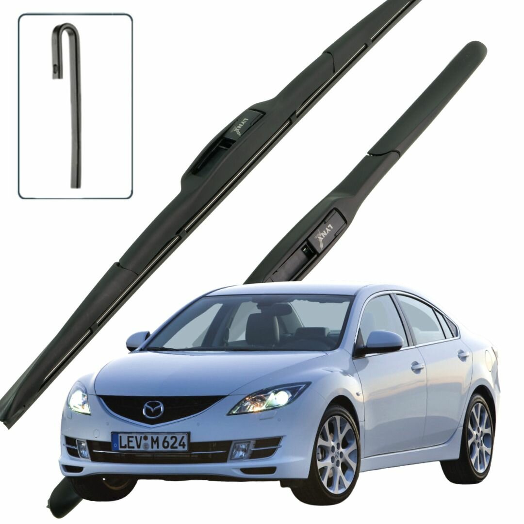 Дворники Mazda 6 (2) GH / Мазда 6 седан 2007 / 2008 / 2009 / 2010 Щетки стеклоочистителя гибридные ОЕМ для автомобиля LYNXauto 600мм-400мм к-т 2шт.