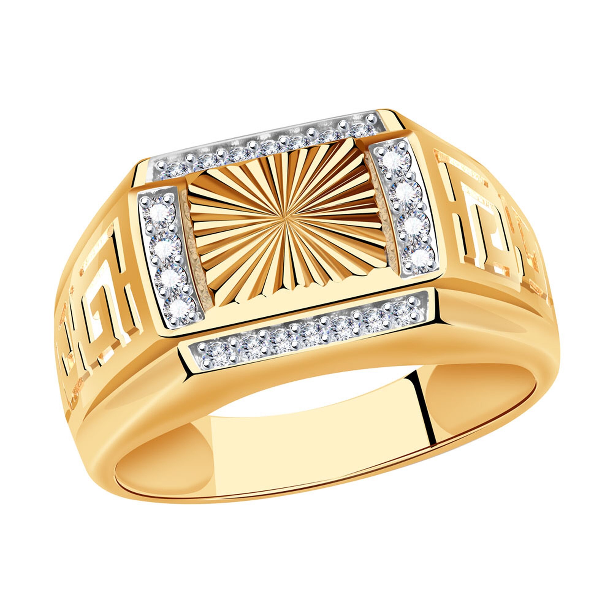 Печатка Diamant online, красное золото, 585 проба, фианит