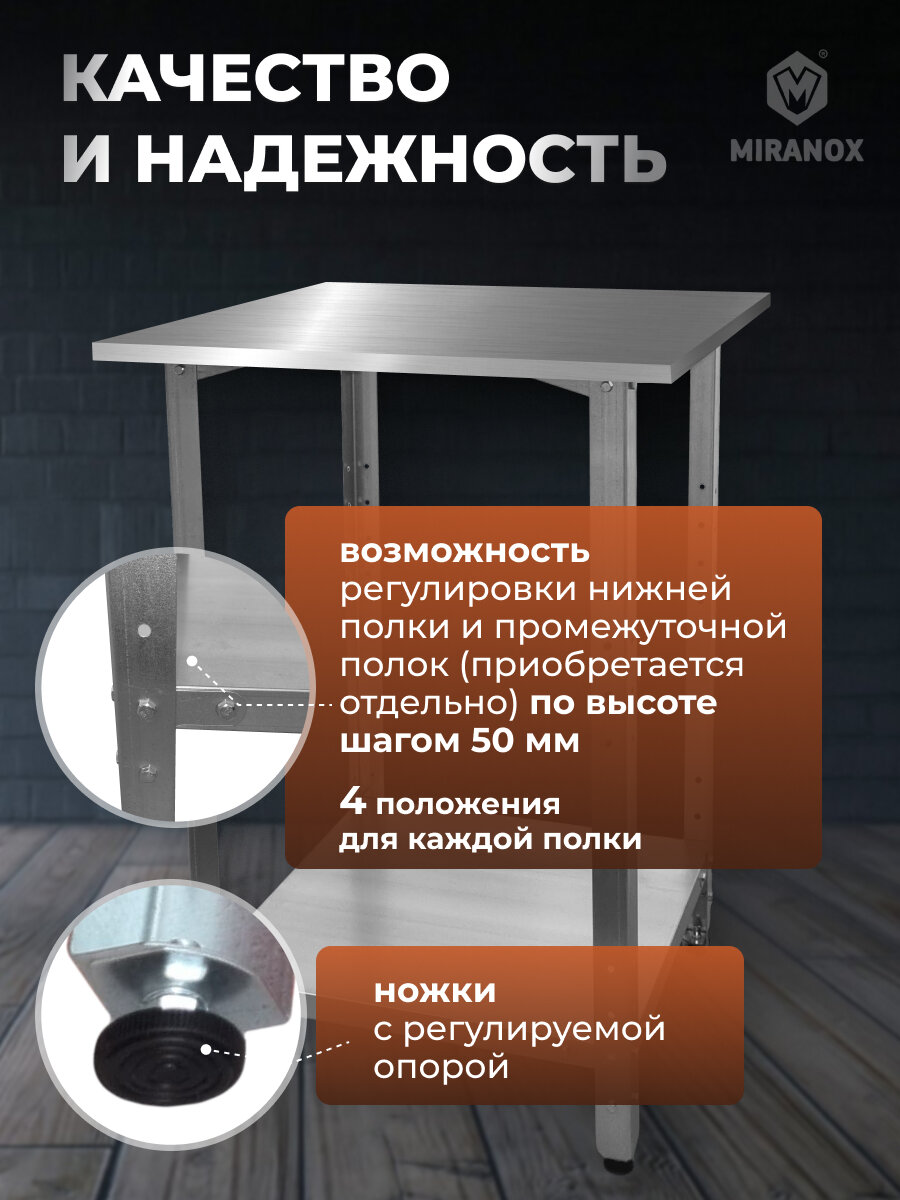 Стол производственный разделочный из нержавеющей стали металлический 50х60 без БОРТА — фото 1