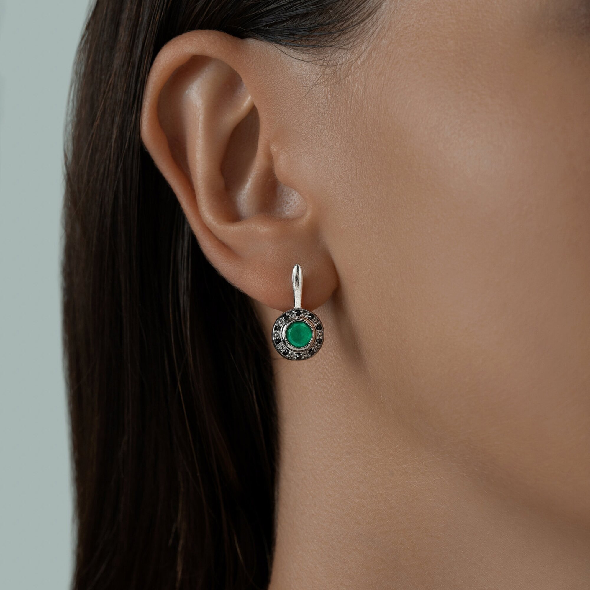 Серьги Diamant online, серебро, 925 проба, родирование, агат, фианит, длина 1.9 см, , бирюзовый — фото 1