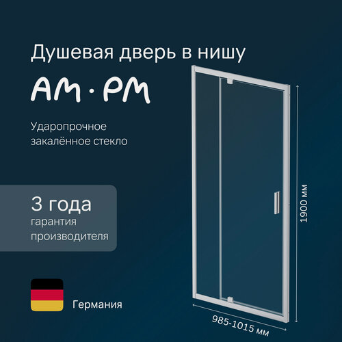 Изображение товара Душевая дверь в нишу AM.PM Gem 100x195 см, распашная дверь, профиль серебро, стекло прозрачное