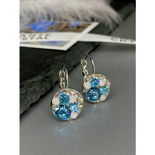 фото Серьги amante crystal, кристаллы swarovski, размер 24 мм, голубой, серый