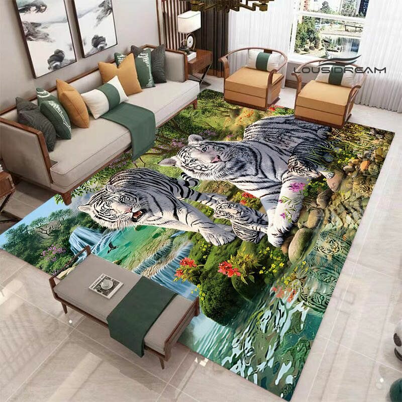 3D ковер с принтом тигра для декора комнаты мягкий, противоскользящий, экологичный, легко чистится, подходит для кухни, гостиной, спальни