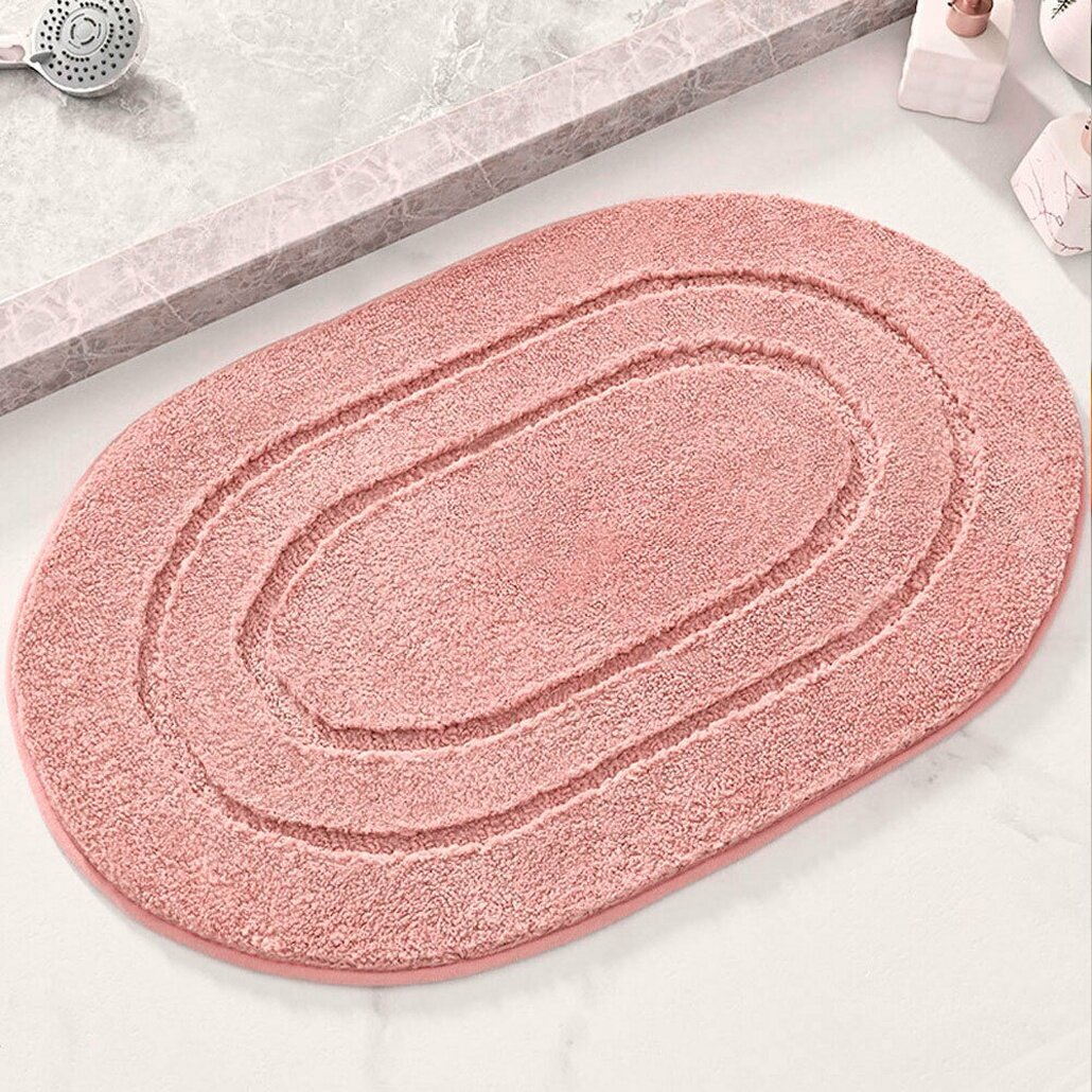 Коврик для ванной овальный 60х90см полиэстер/резина розовый махровый