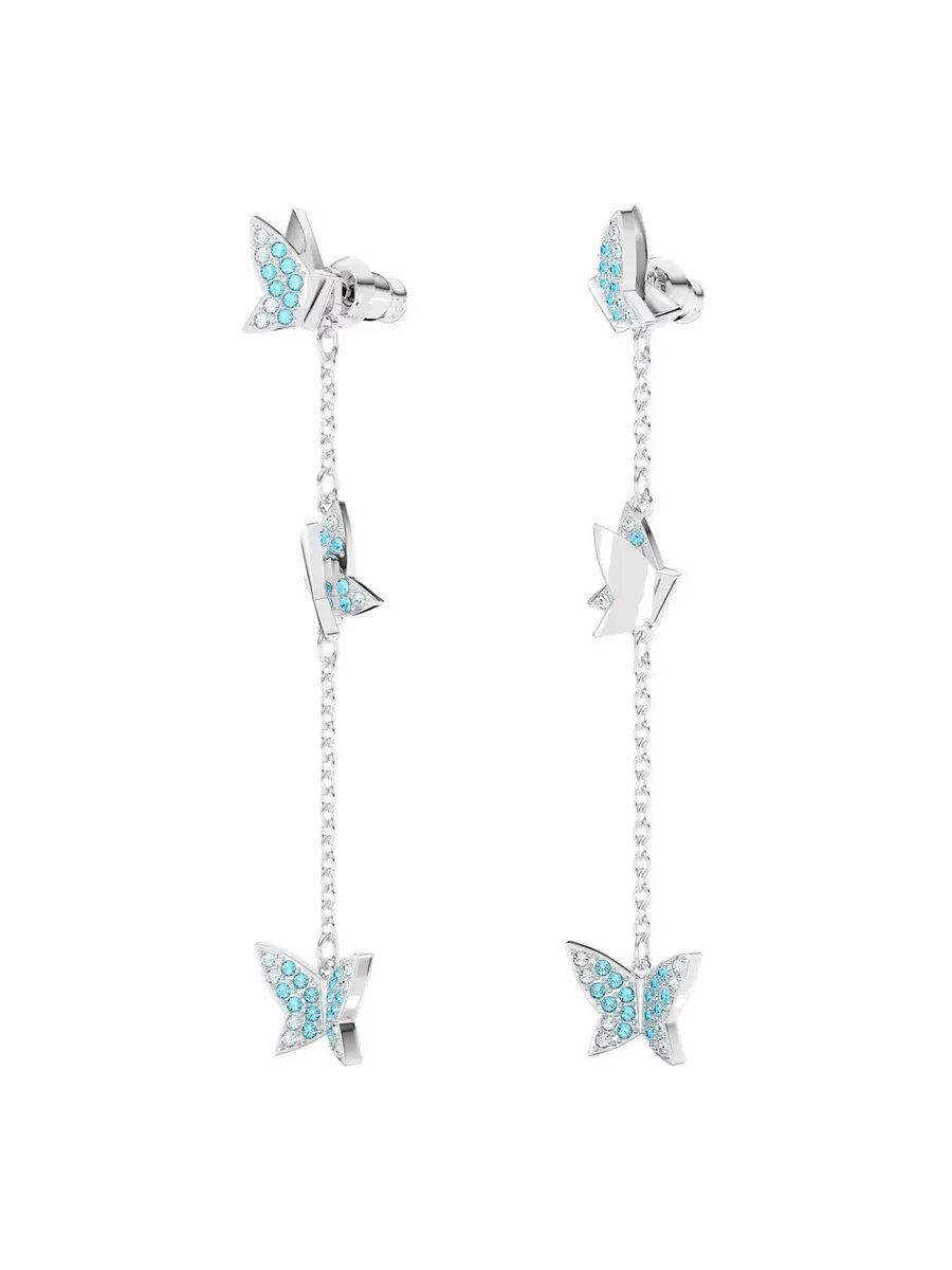 Серьги с подвесками SWAROVSKI, кристаллы Swarovski, размер 66 мм, серебряный, голубой — фото 1