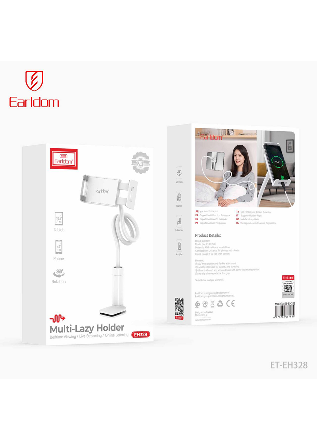 Настольный держатель Earldom ET-EH328 на прищепке, качественный, белый