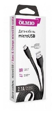 USB кабель Olmio 2.0 - microUSB, 1м, 2.1A Black - фото №9