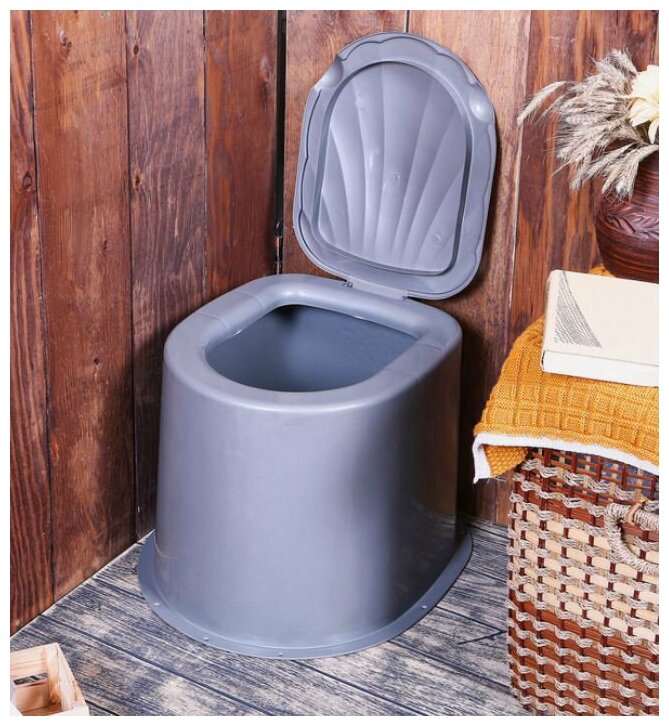 Туалет дачный, h = 35 см, без дна, с отверстиями для крепления к полу, серый - фотография № 7