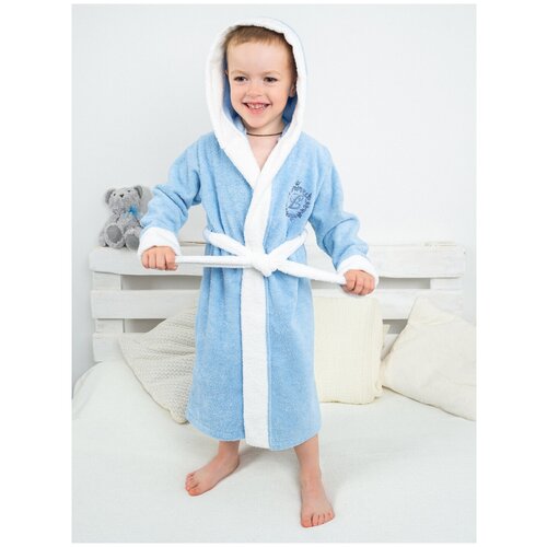 Халат LEO, размер 140, голубой, белый мягкий коралловый бархатный банный халат для маленьких мальчиков и девочек банный халат с капюшоном детские аксессуары одеяло