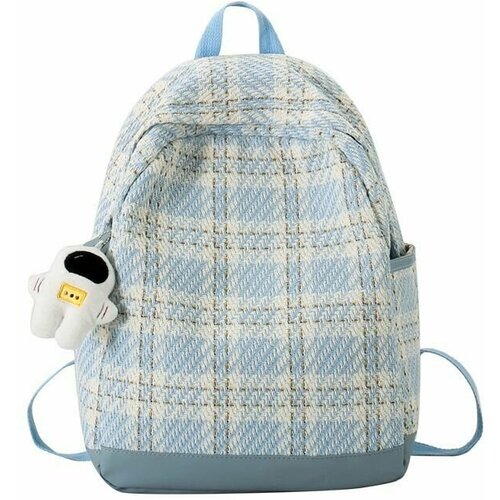 Рюкзак женский городской школьный, для подростка просто вещь универсальный, сити-формат, голубой в клетку, 15 литров, 40х30х14 см