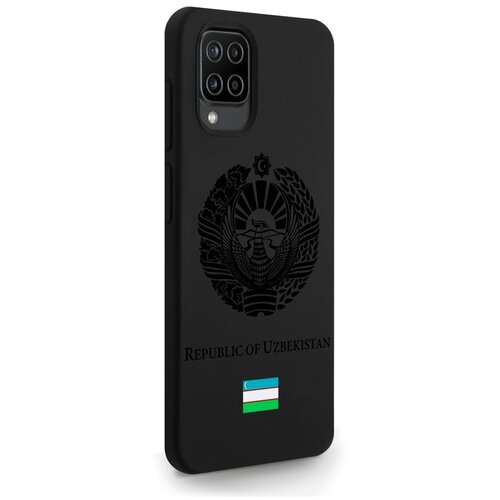 Черный силиконовый чехол SignumCase для Samsung Galaxy A12 Черный лаковый Герб Узбекистана для Самсунг Галакси А12