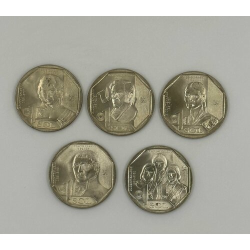 Набор монет Перу 1 соль 2020-2021 год 5 штук 200 лет Независимости набор монет италия 5 штук 1956 2004 год
