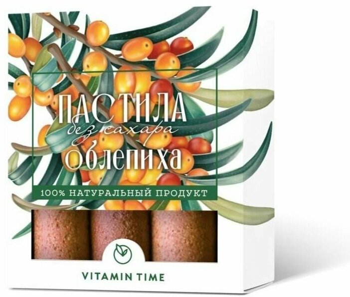 Натуральная пастила без сахара, с добавлением мёда "VITAMIN TIME", (Облепиховая, 40 г.) - фотография № 1