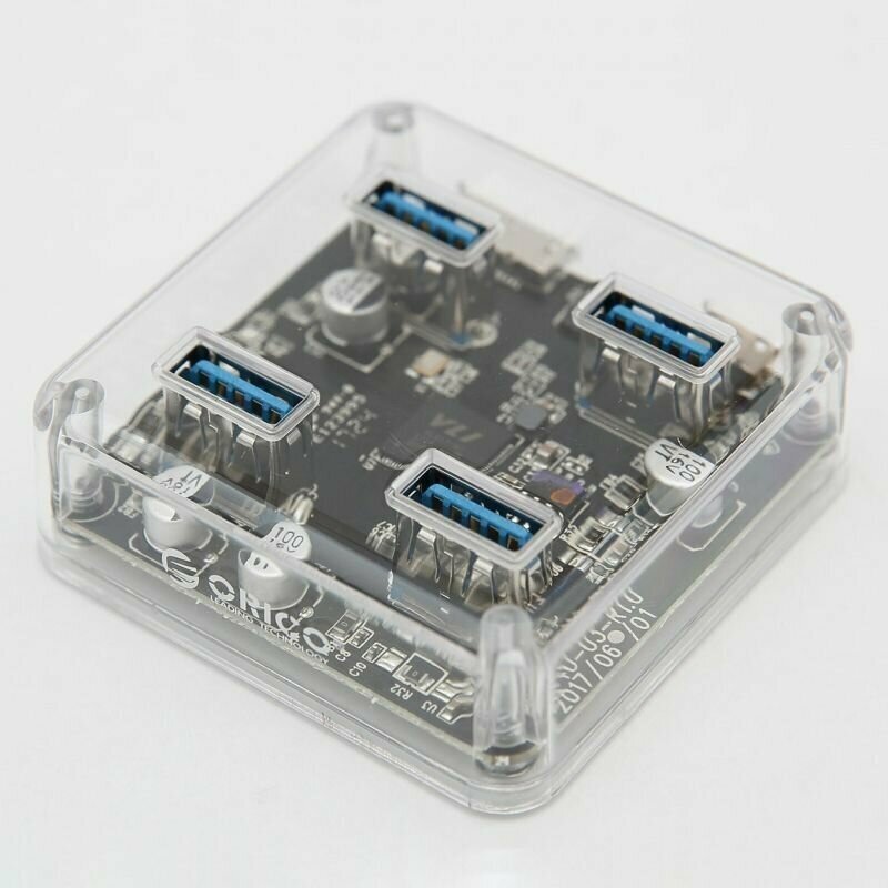 Концентратор Orico 4*USB-A 3.0, вход micro-USB 3.0, прозрачный - фото №2
