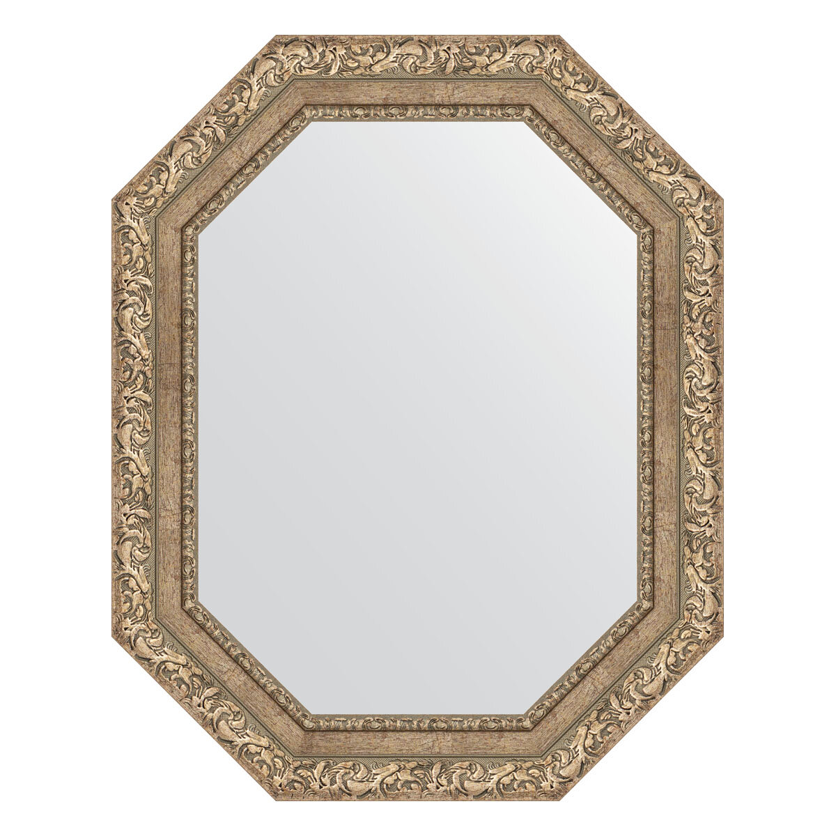 Зеркало настенное Polygon EVOFORM в багетной раме виньетка античное серебро, 60х75 см, для гостиной, прихожей, спальни и ванной комнаты, BY 7150