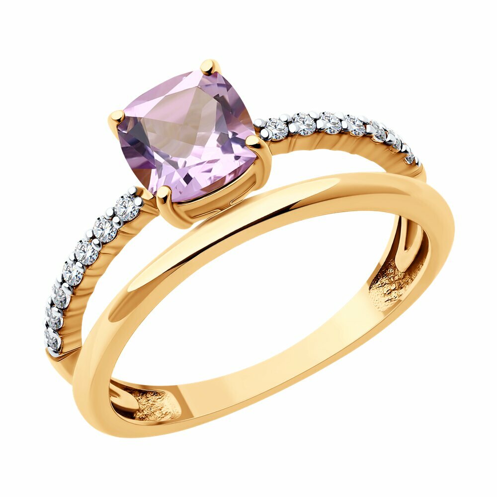 Кольцо Diamant online, золото, 585 проба, фианит, аметист