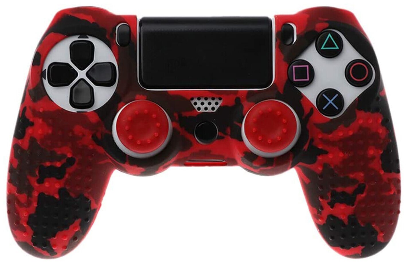 Защитный силиконовый чехол для геймпада PS4 (матовая накладка для контроллера ПС4) с рисунком и массажными пупырками красно-черный